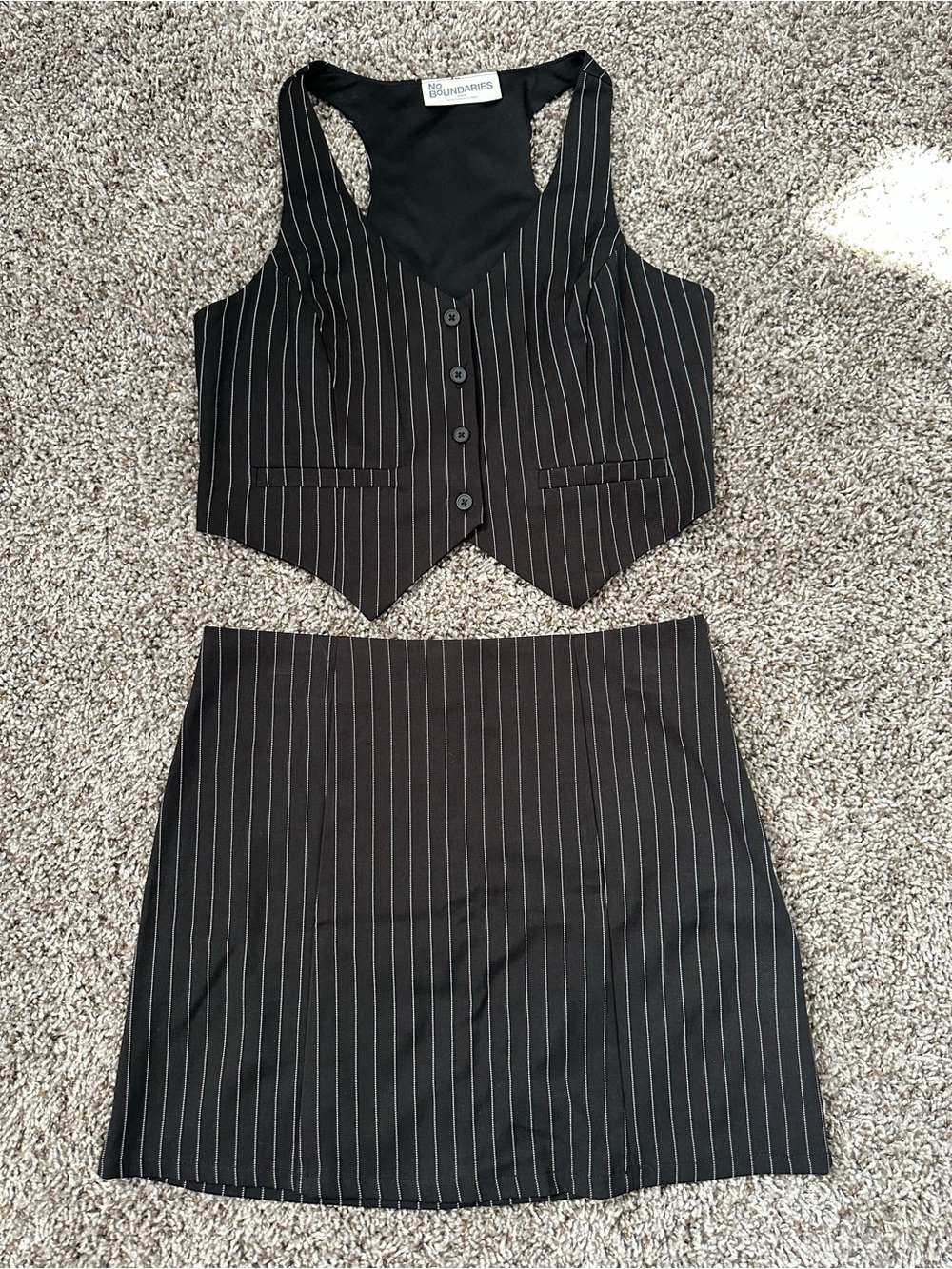 No Boundaries Black Pinstripe Two Piece Set